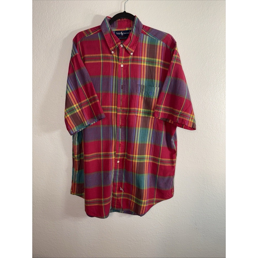 Ralph Lauren Classic Fit Plaid Button Down Shirt Size‎ Large Short Sleeve